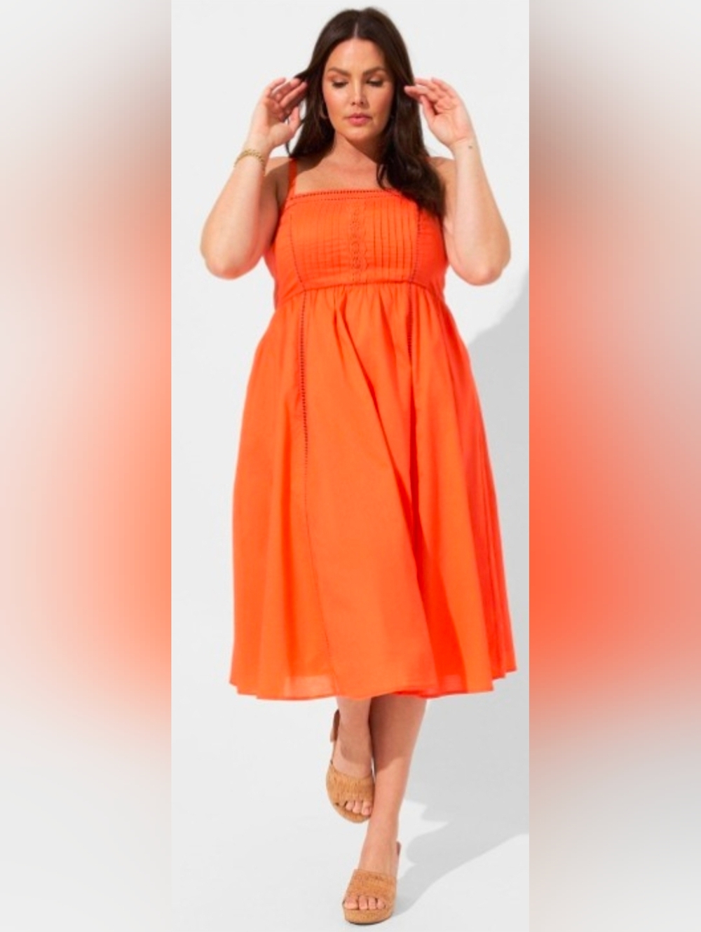 torrid Midi Voile Pleated Bodice Sundress Bright Orange With POCKETS!